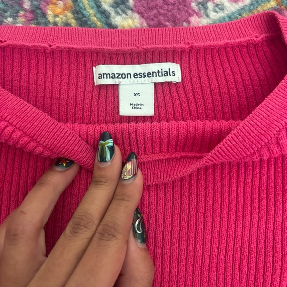 Amazon Essentials Bright Pink Ribbed Sweater - Picture 4 of 5